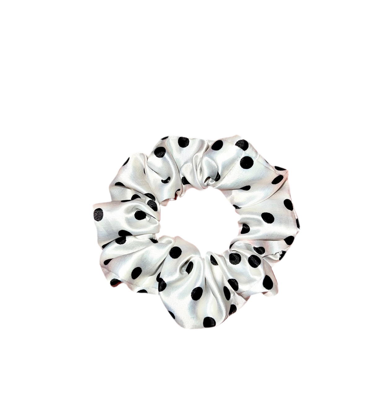 White polka dot scrunchie
