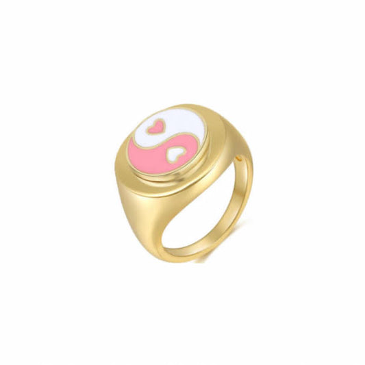 Pink yin /yang heart ring