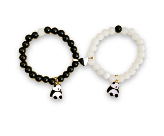 Cute panda pair magenta heart bracelet