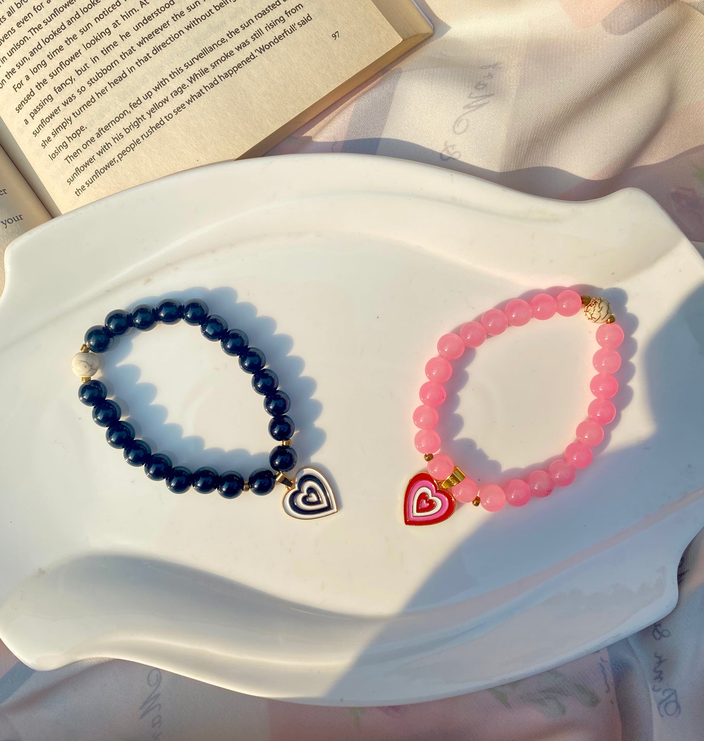 Matching heart bracelet pair