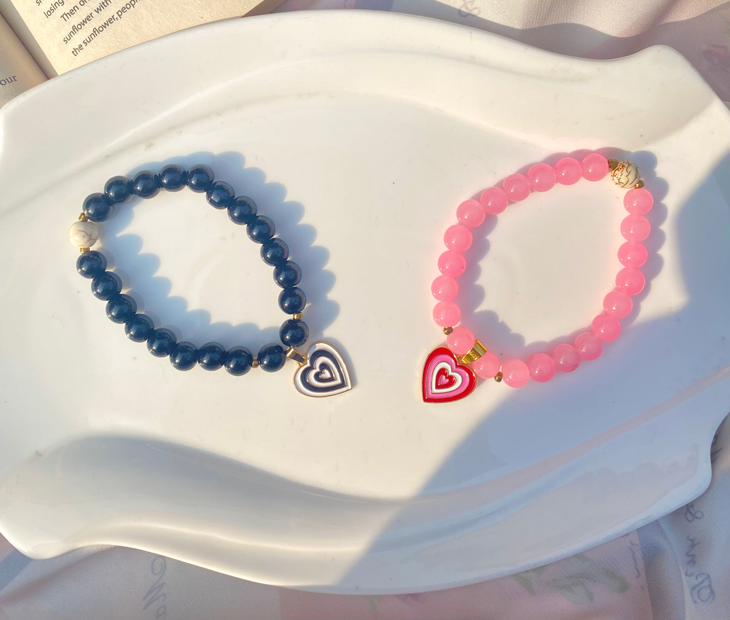 Matching heart bracelet pair